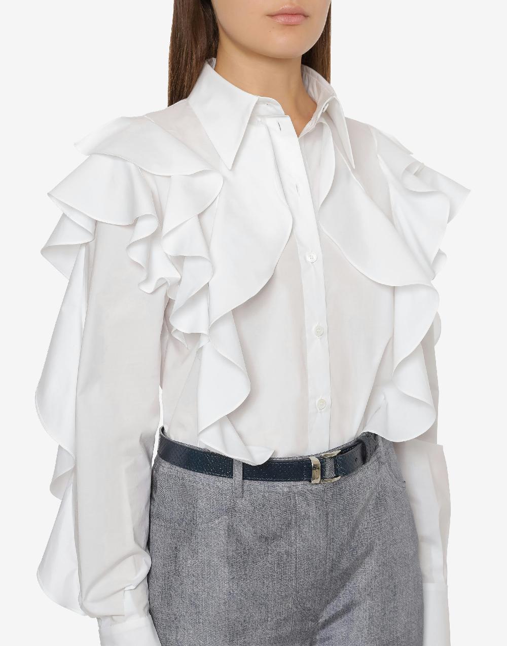 Alberta Ferretti Camicia In Popeline Stretch Con Ruches