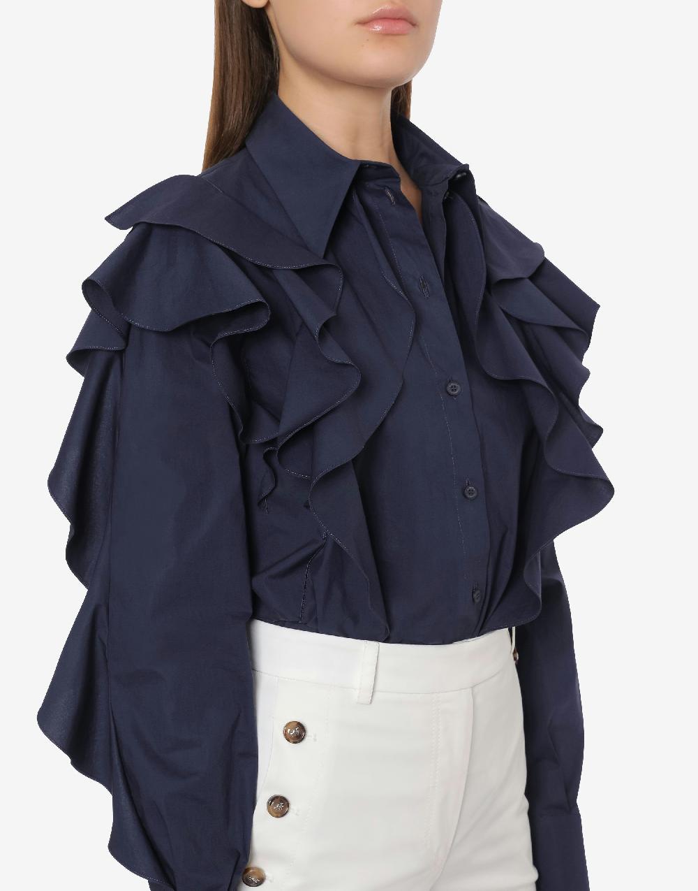 Alberta Ferretti Camicia In Popeline Stretch Con Ruches