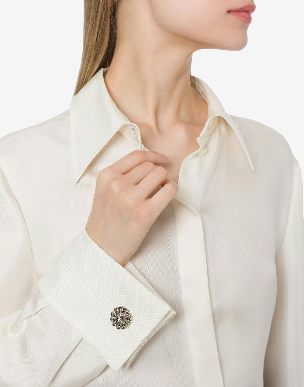 Alberta Ferretti Camicia In Twill Di Seta Con Bottoni Gioiello