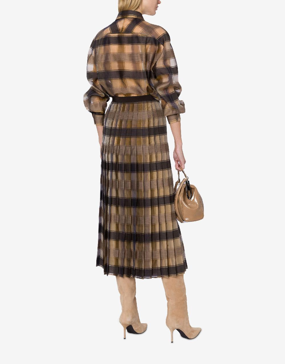 Alberta Ferretti Camicia Oversize In Organza Check Lana Seta