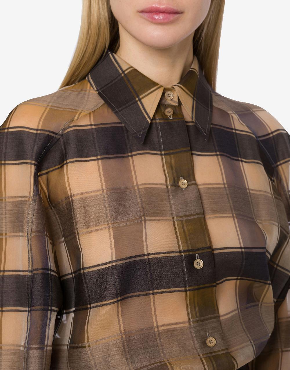 Alberta Ferretti Camicia Oversize In Organza Check Lana Seta