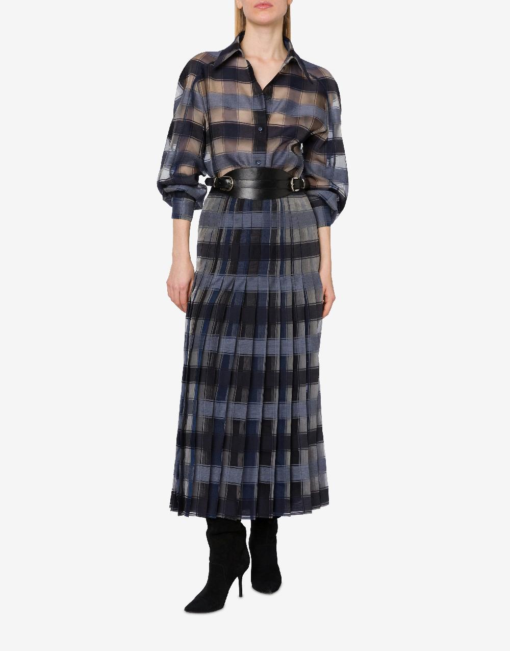 Alberta Ferretti Camicia Oversize In Organza Check Lana Seta