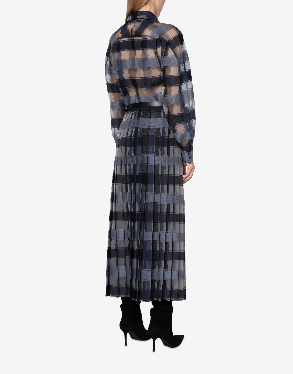 Alberta Ferretti Camicia Oversize In Organza Check Lana Seta