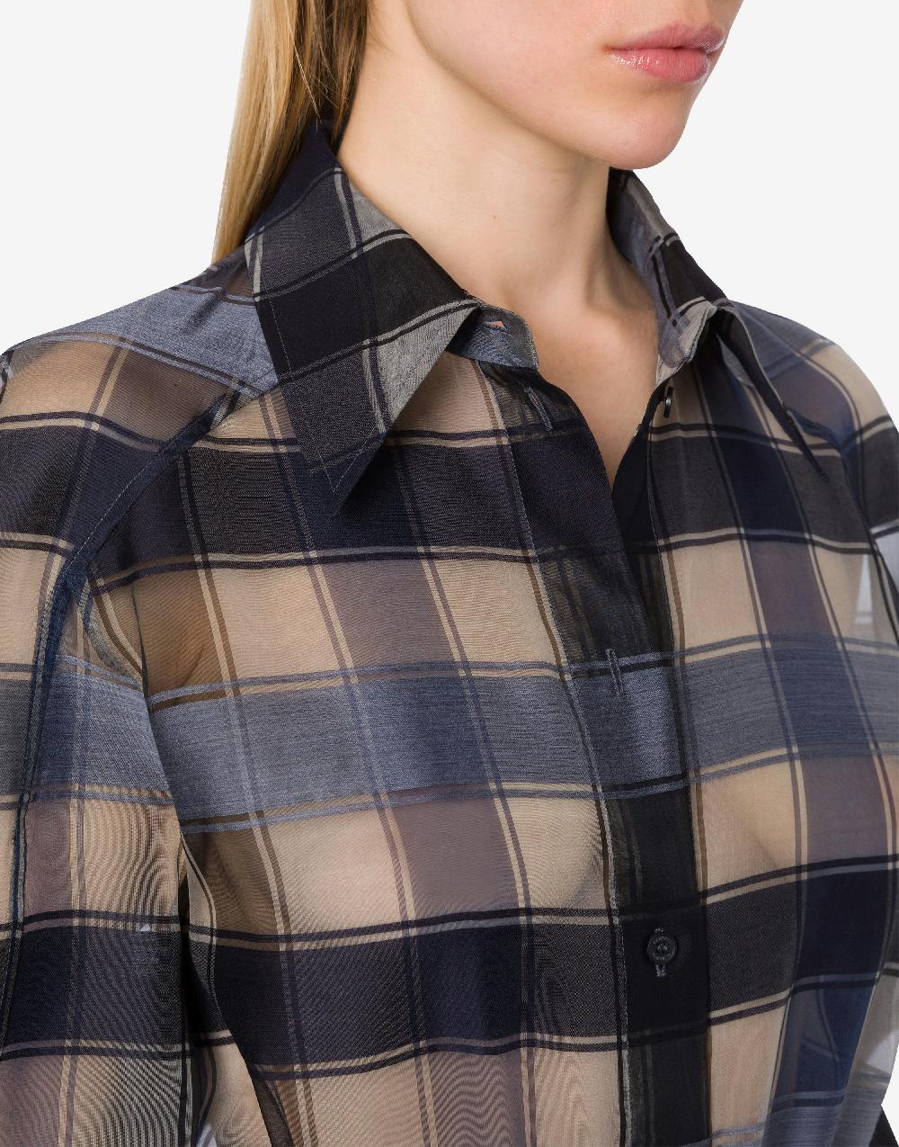 Alberta Ferretti Camicia Oversize In Organza Check Lana Seta
