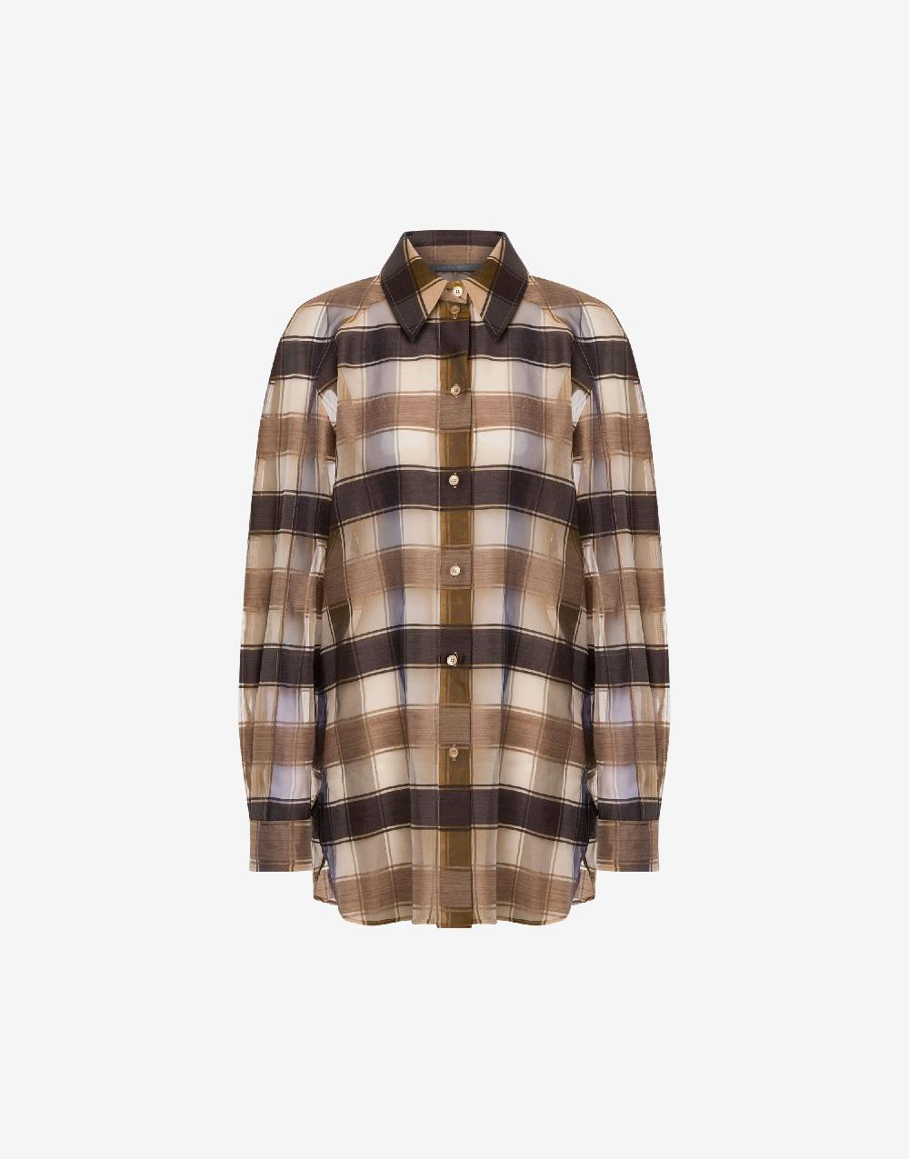 Alberta Ferretti Camicia oversize in organza check lana seta
