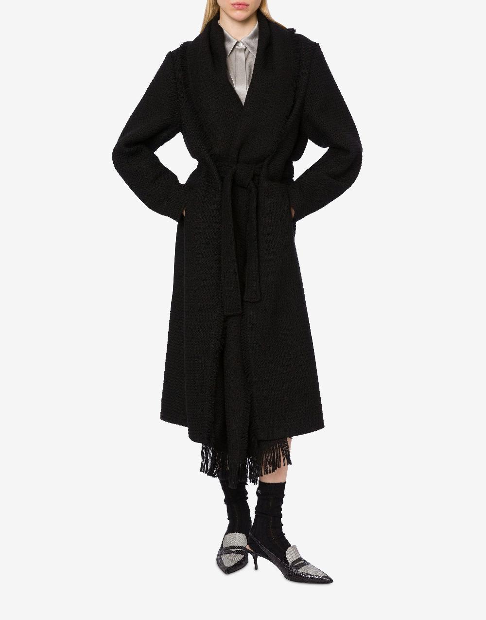 Alberta Ferretti Cappotto In Stuoia Di Lana Con Frange