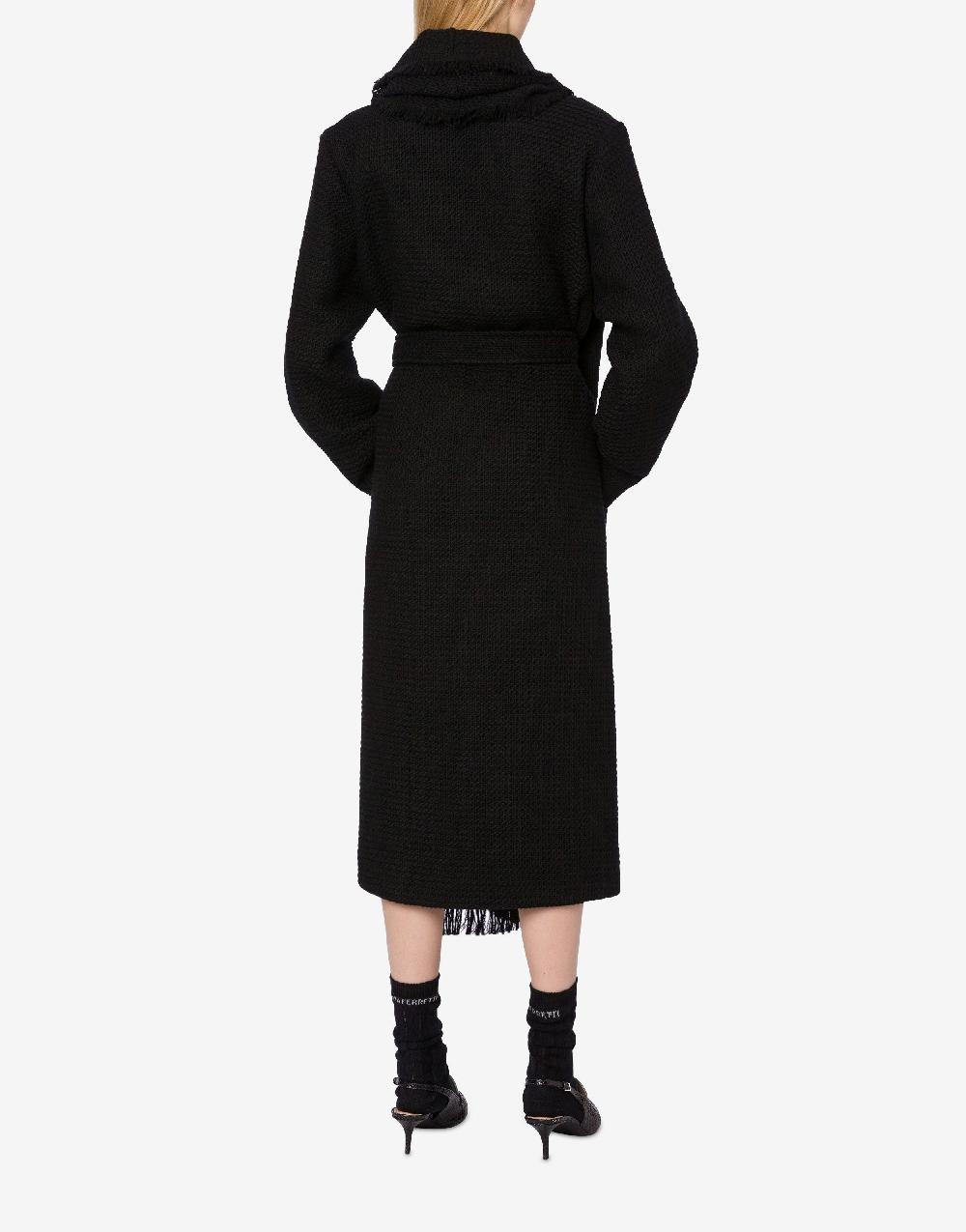 Alberta Ferretti Cappotto In Stuoia Di Lana Con Frange