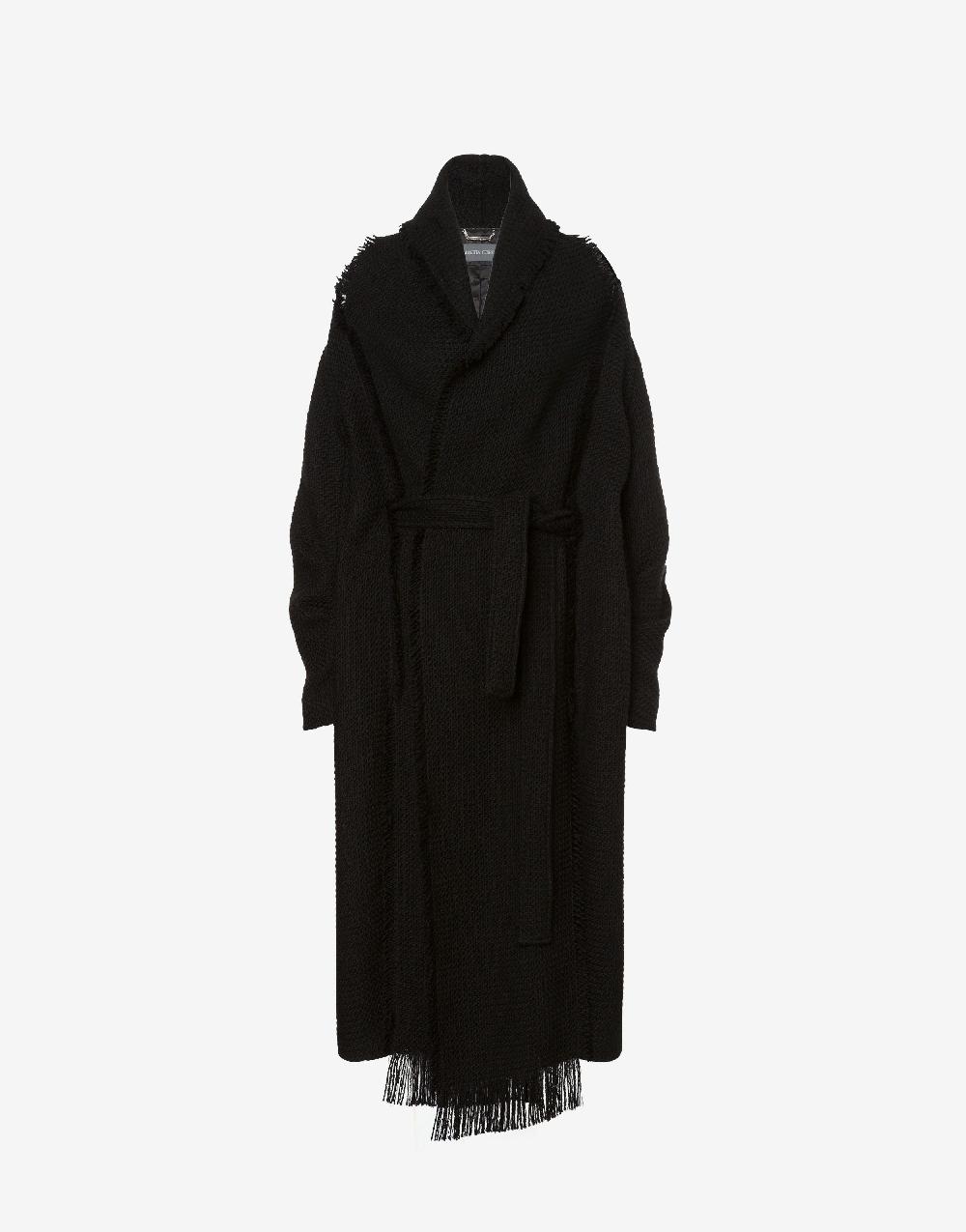 Alberta Ferretti Cappotto in stuoia di lana con frange