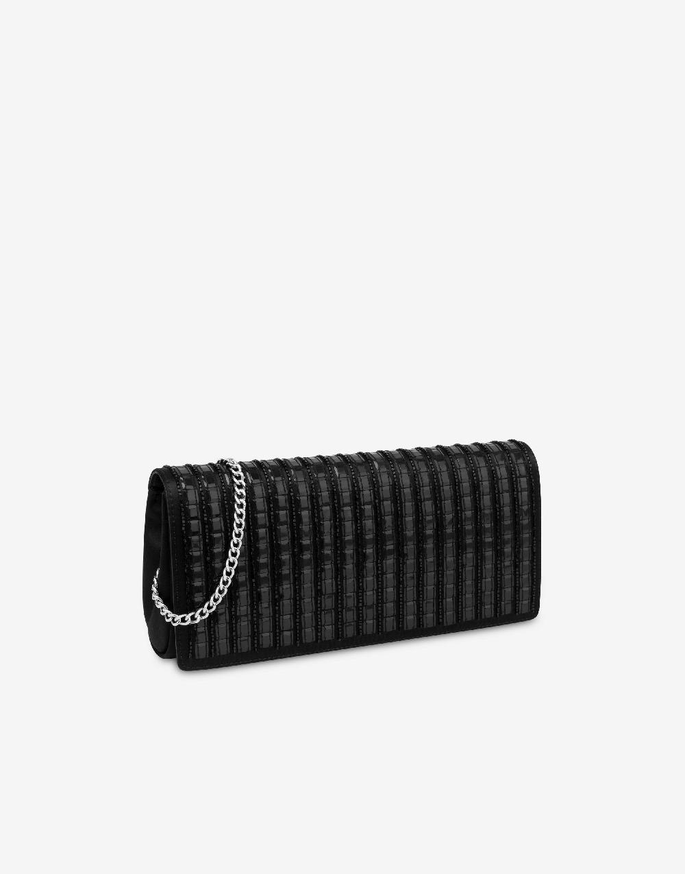 Alberta Ferretti Clutch In Raso Con Ricamo Effetto Gessato