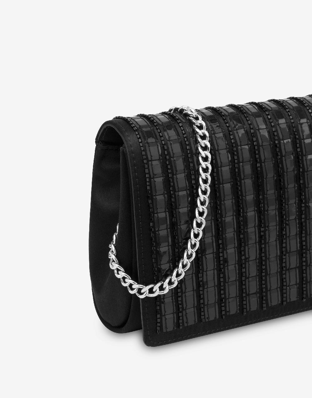 Alberta Ferretti Clutch In Raso Con Ricamo Effetto Gessato