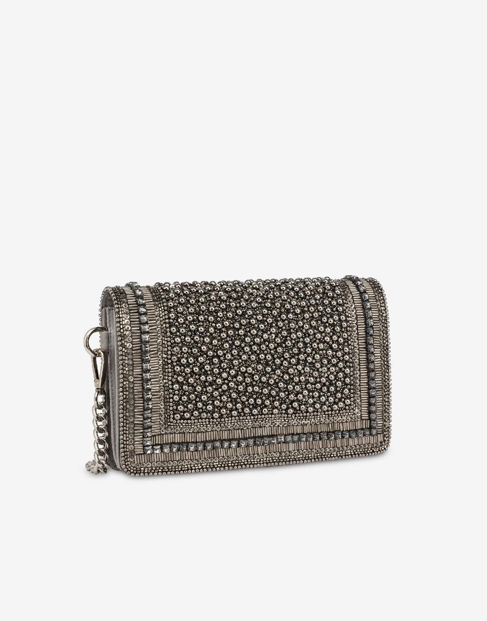 Alberta Ferretti Clutch In Raso Con Ricamo Perline E Strass