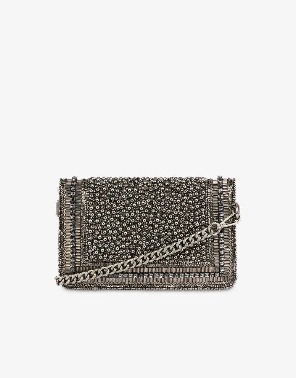 Alberta Ferretti Clutch In Raso Con Ricamo Perline E Strass