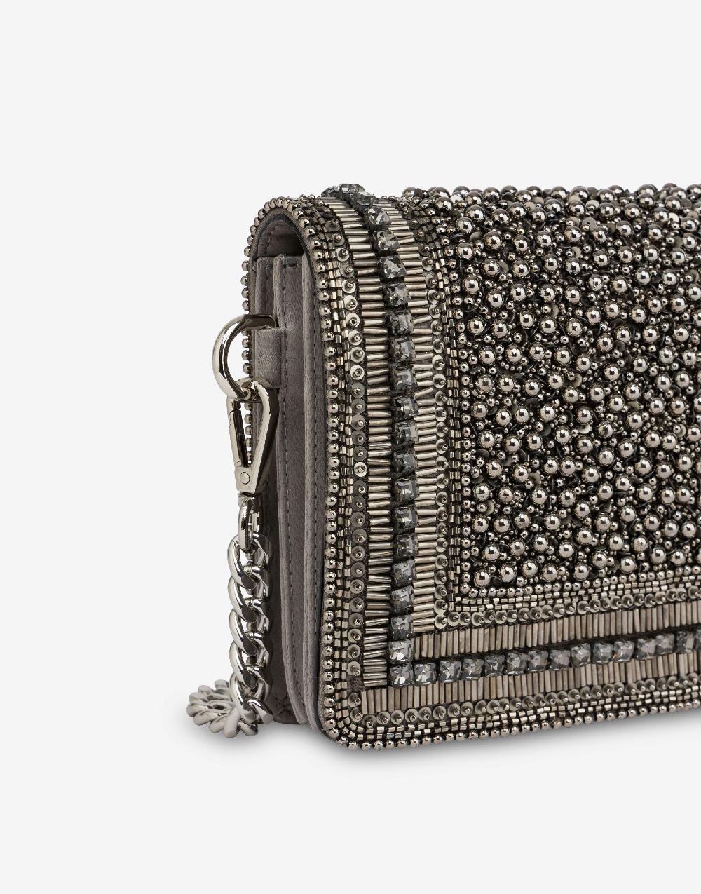 Alberta Ferretti Clutch In Raso Con Ricamo Perline E Strass