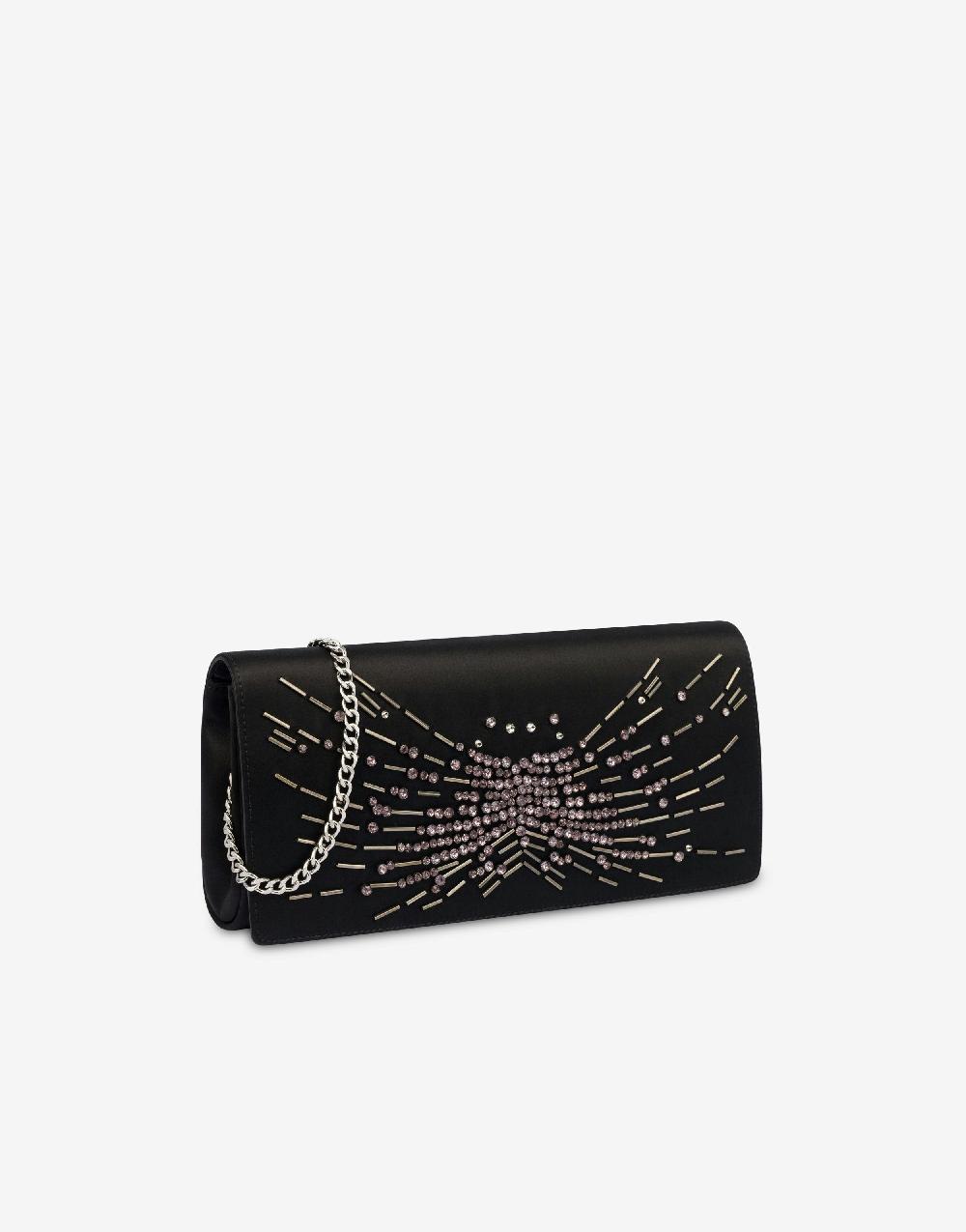 Alberta Ferretti Clutch In Raso Con Ricamo Perline E Strass