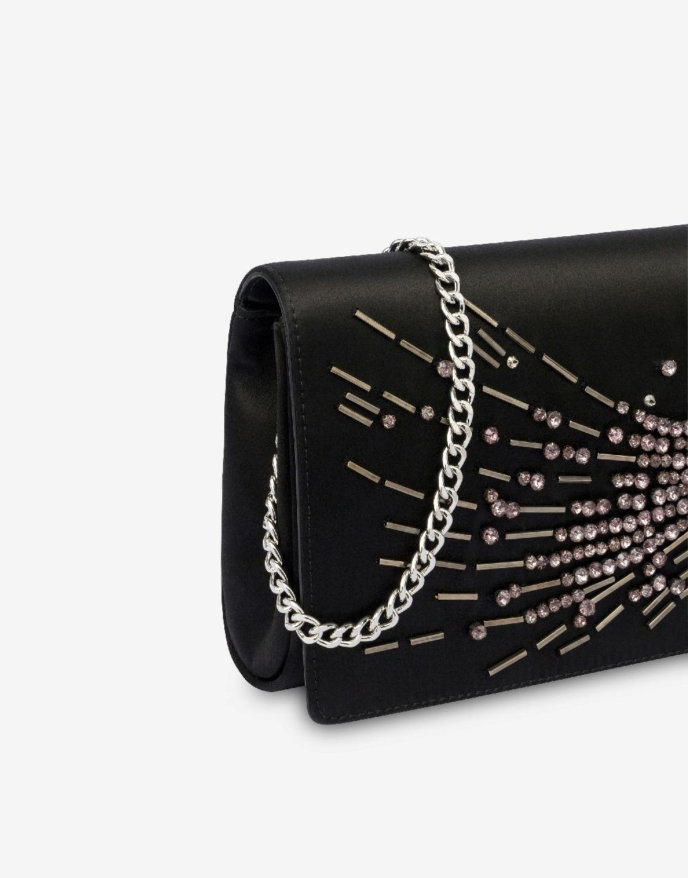 Alberta Ferretti Clutch In Raso Con Ricamo Perline E Strass