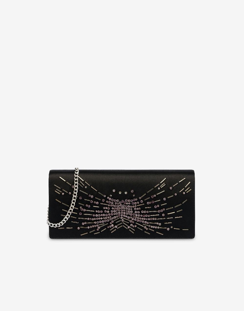 Alberta Ferretti Clutch in raso con ricamo perline e strass