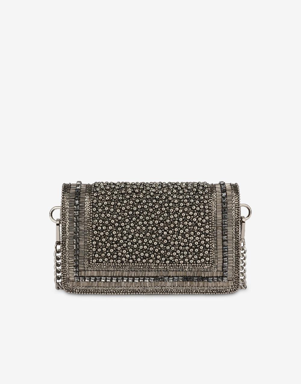 Alberta Ferretti Clutch in raso con ricamo perline e strass