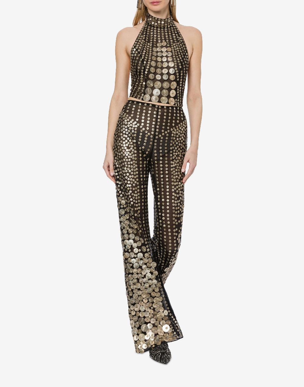 Alberta Ferretti Crop Top In Tulle Con Ricamo Medaglie