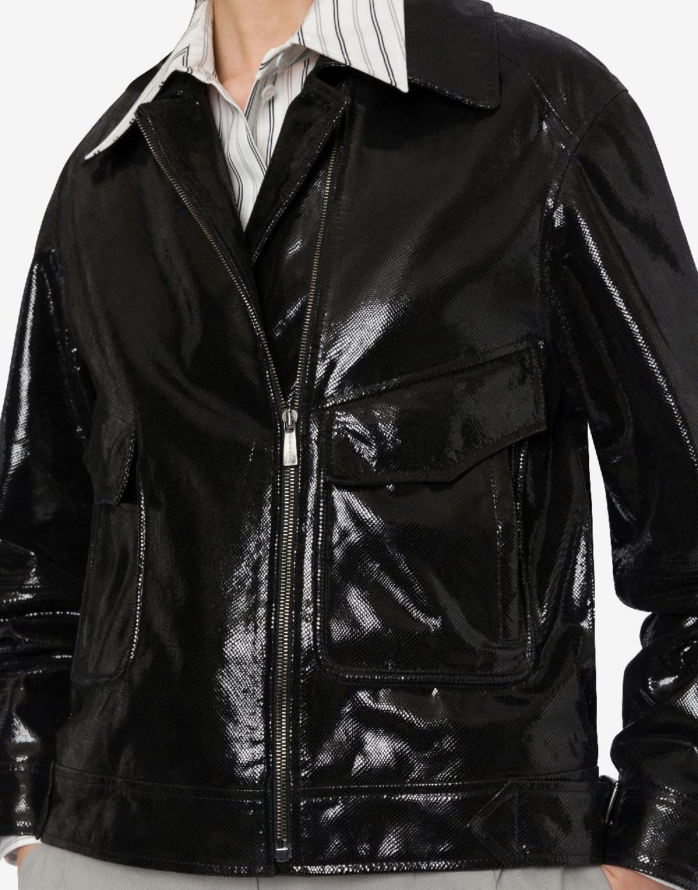 Alberta Ferretti Giacca Biker In Suede Stampa Snake