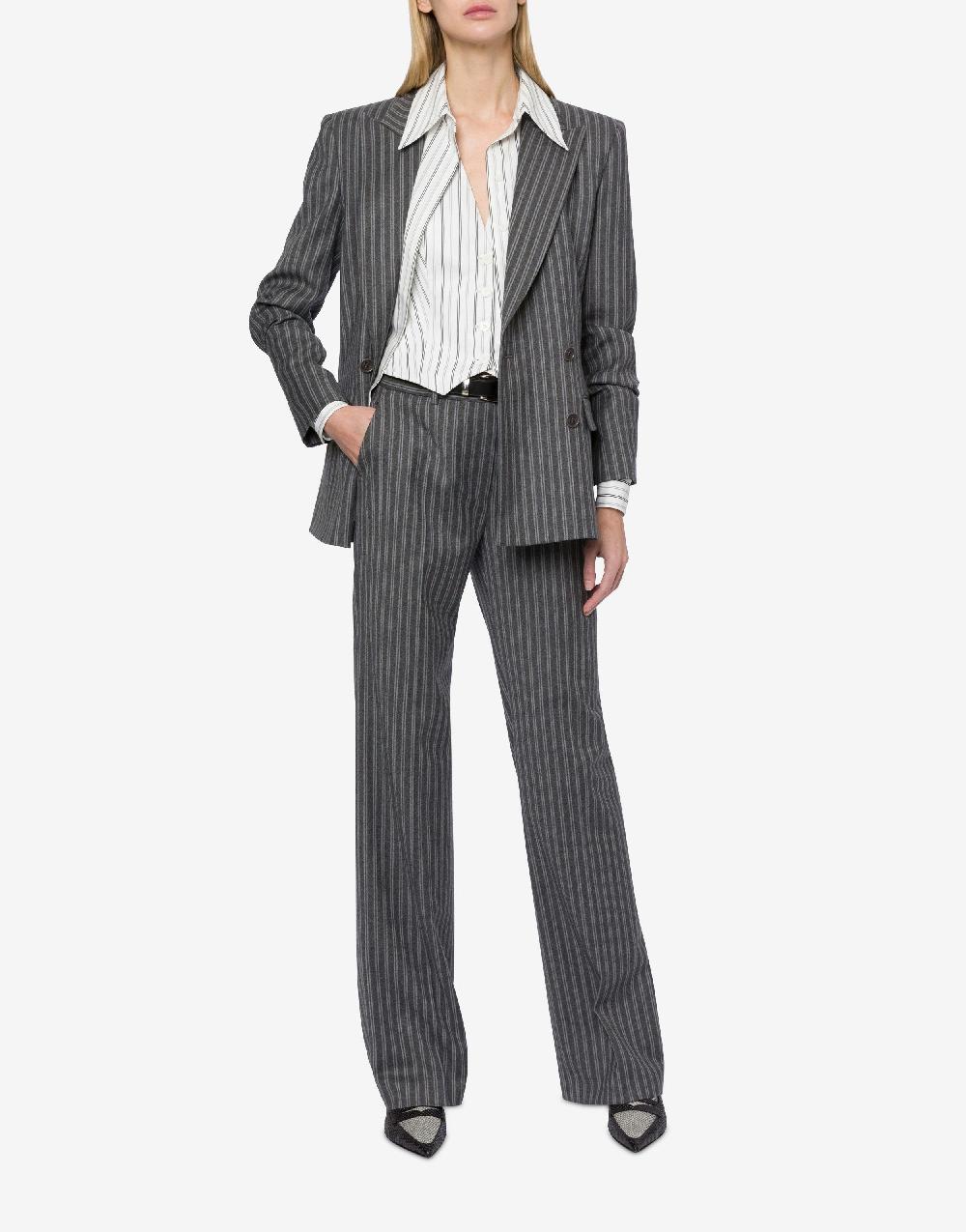 Alberta Ferretti Giacca Doppiopetto In Flanella Rigata Stretch