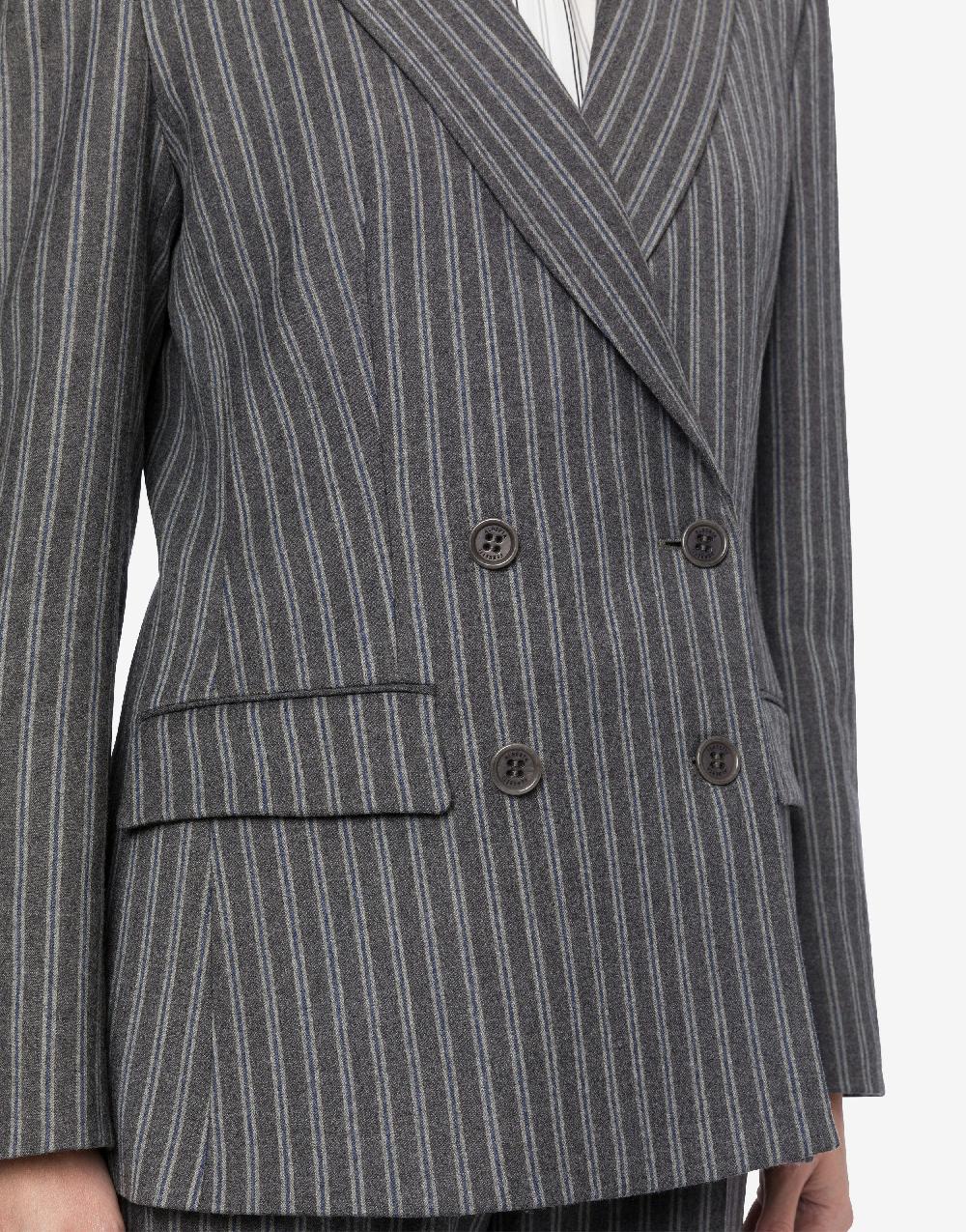 Alberta Ferretti Giacca Doppiopetto In Flanella Rigata Stretch