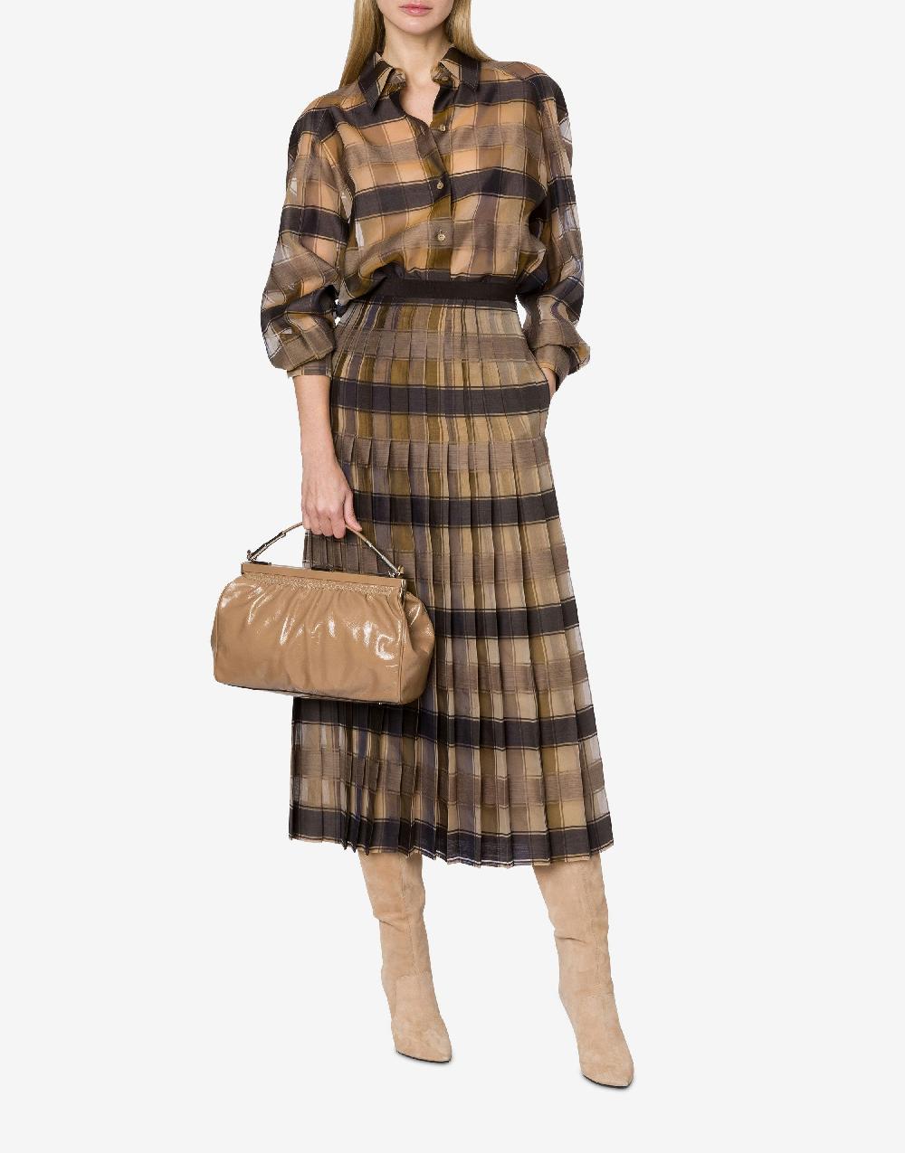 Alberta Ferretti Gonna A Pieghe In Organza Check Lana Seta