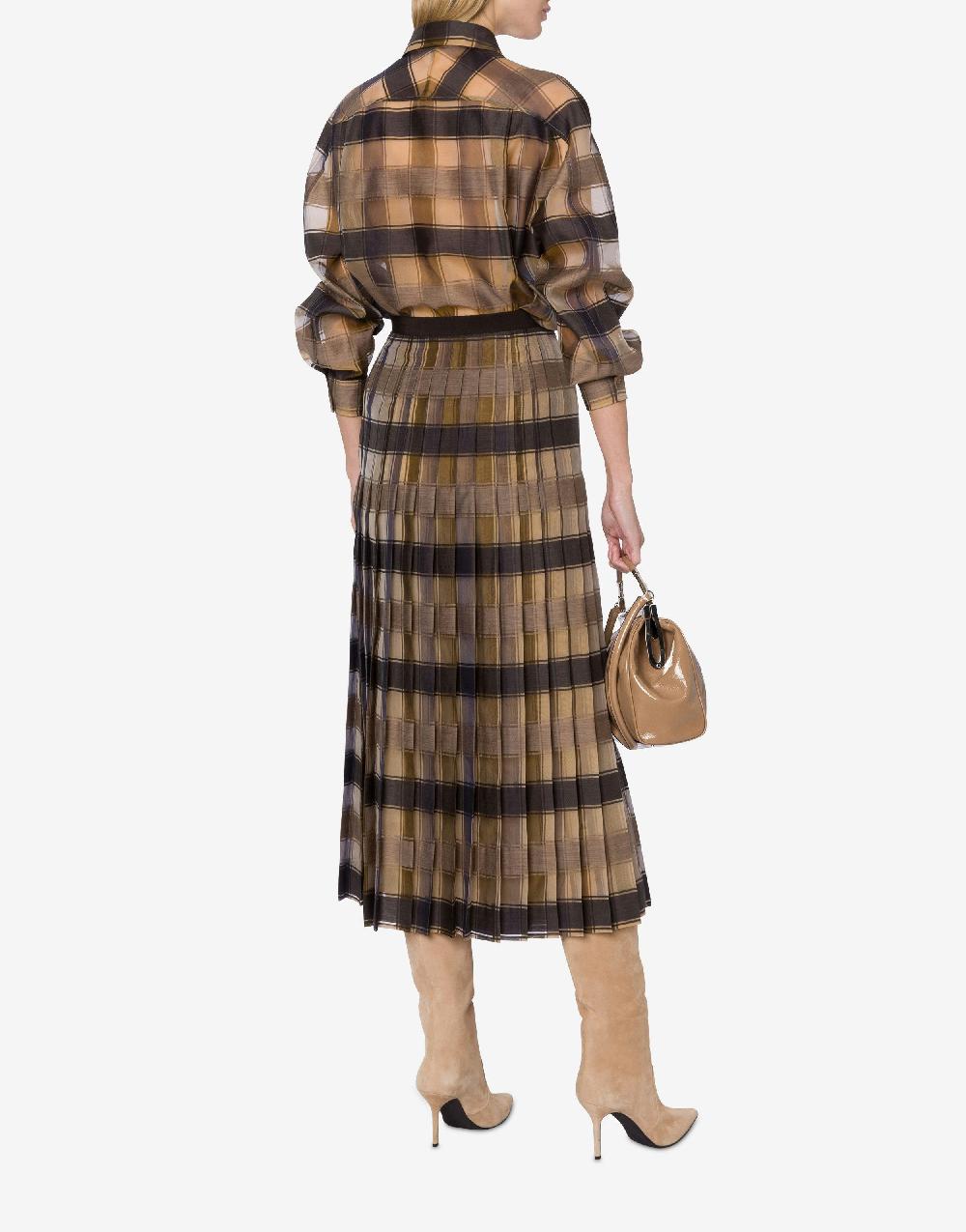 Alberta Ferretti Gonna A Pieghe In Organza Check Lana Seta