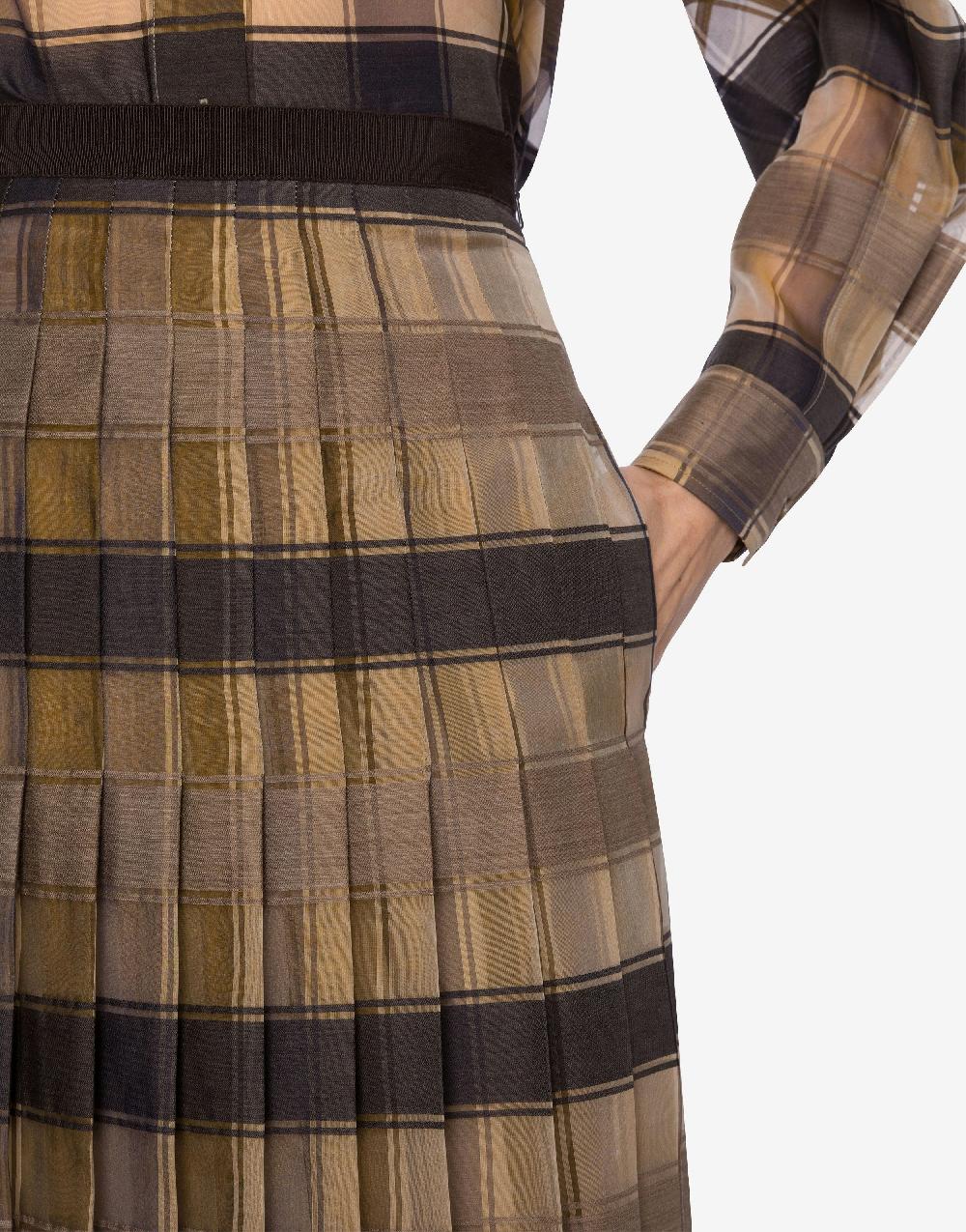 Alberta Ferretti Gonna A Pieghe In Organza Check Lana Seta