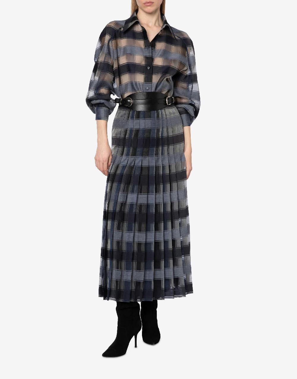 Alberta Ferretti Gonna A Pieghe In Organza Check Lana Seta