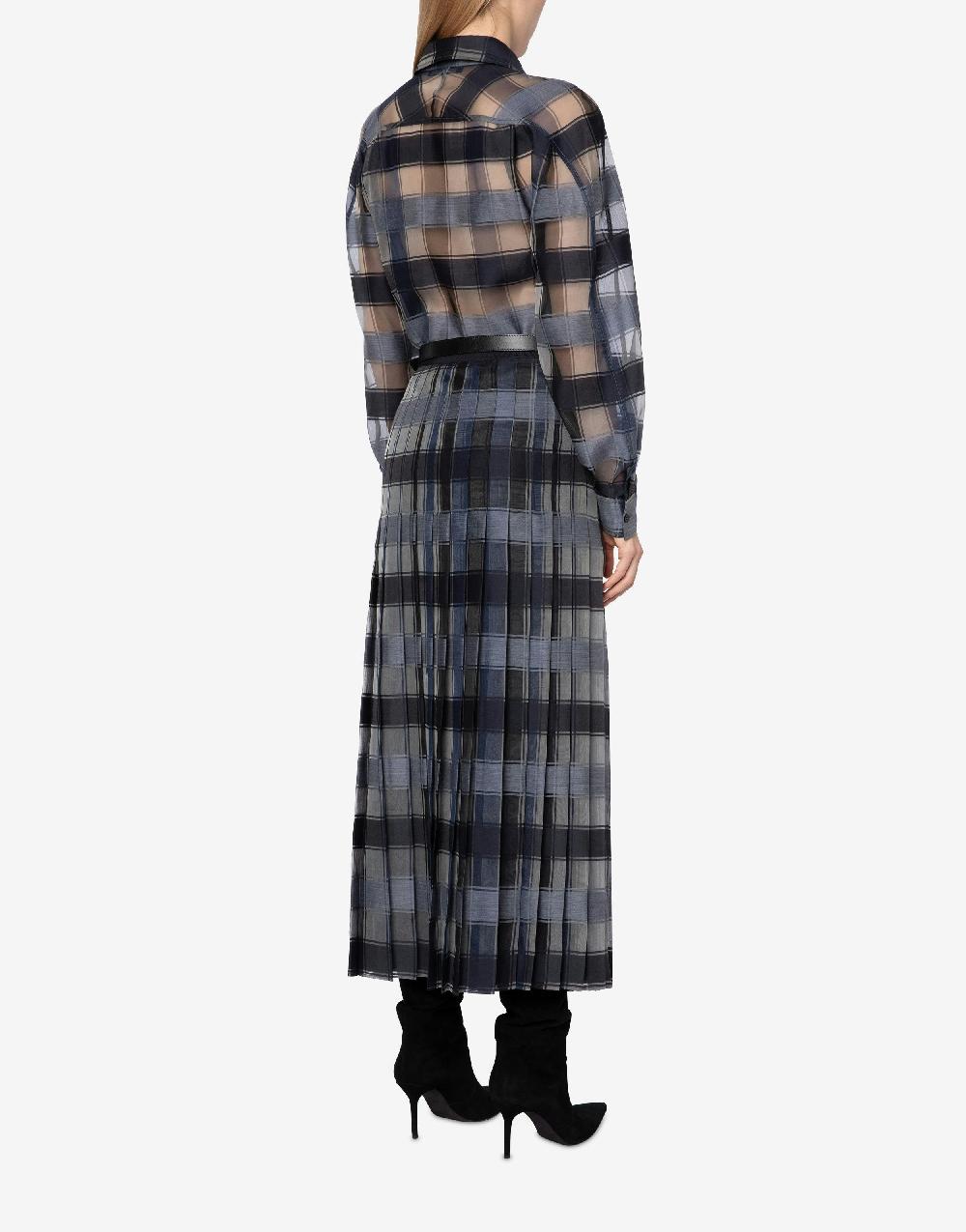 Alberta Ferretti Gonna A Pieghe In Organza Check Lana Seta