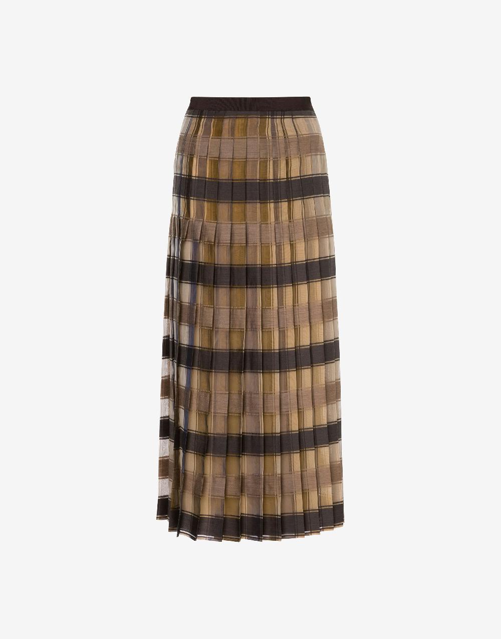 Alberta Ferretti Gonna a pieghe in organza check lana seta