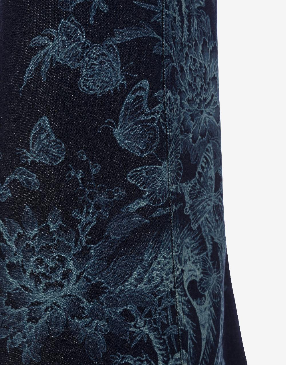 Alberta Ferretti Gonna In Denim Con Disegno Ciliegio E Farfalle