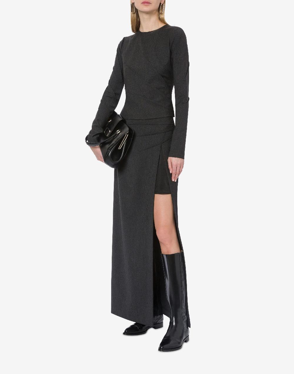 Alberta Ferretti Gonna In Twill Di Lana Stretch Con Spacco