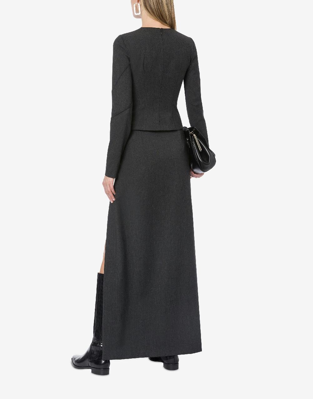 Alberta Ferretti Gonna In Twill Di Lana Stretch Con Spacco