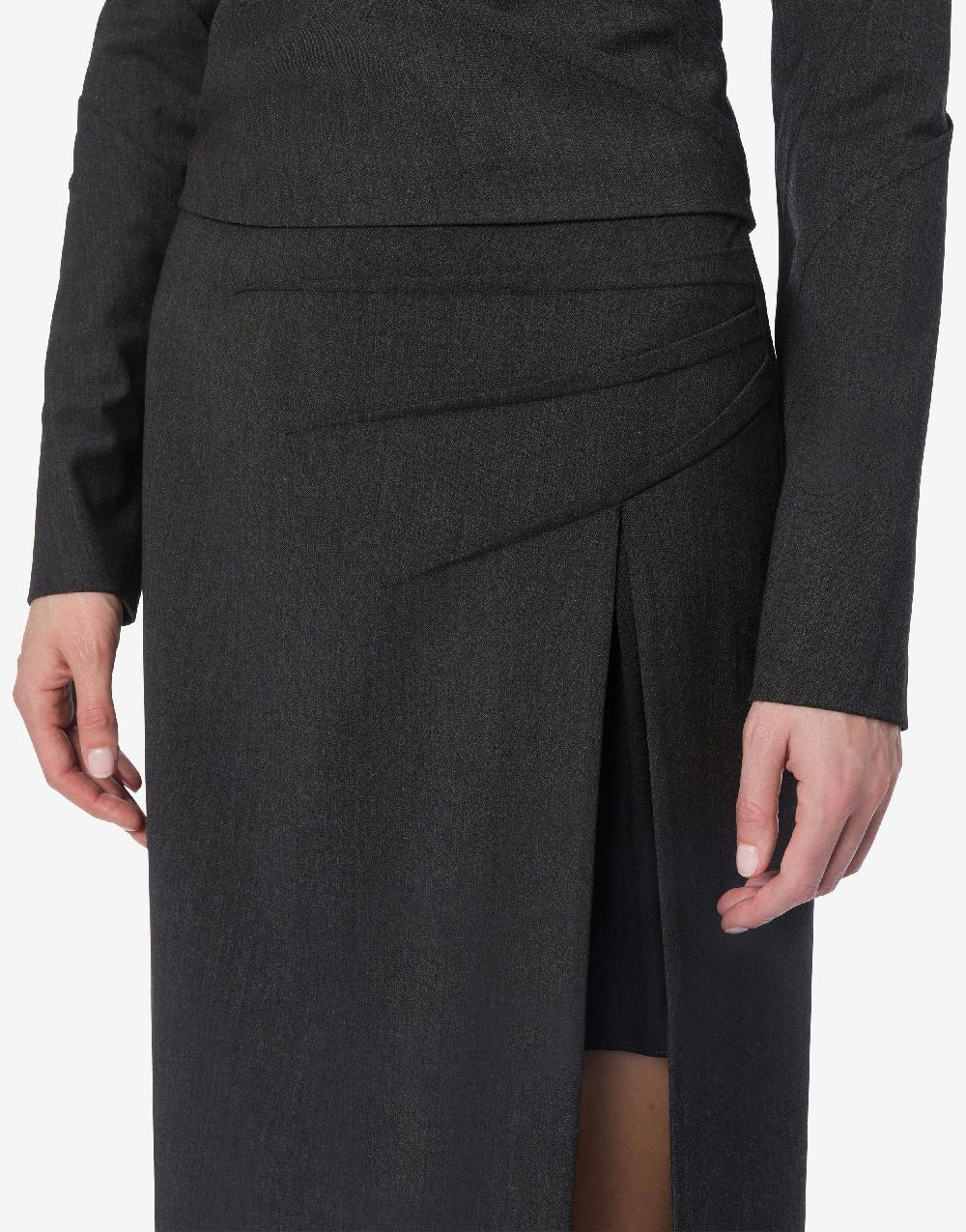 Alberta Ferretti Gonna In Twill Di Lana Stretch Con Spacco