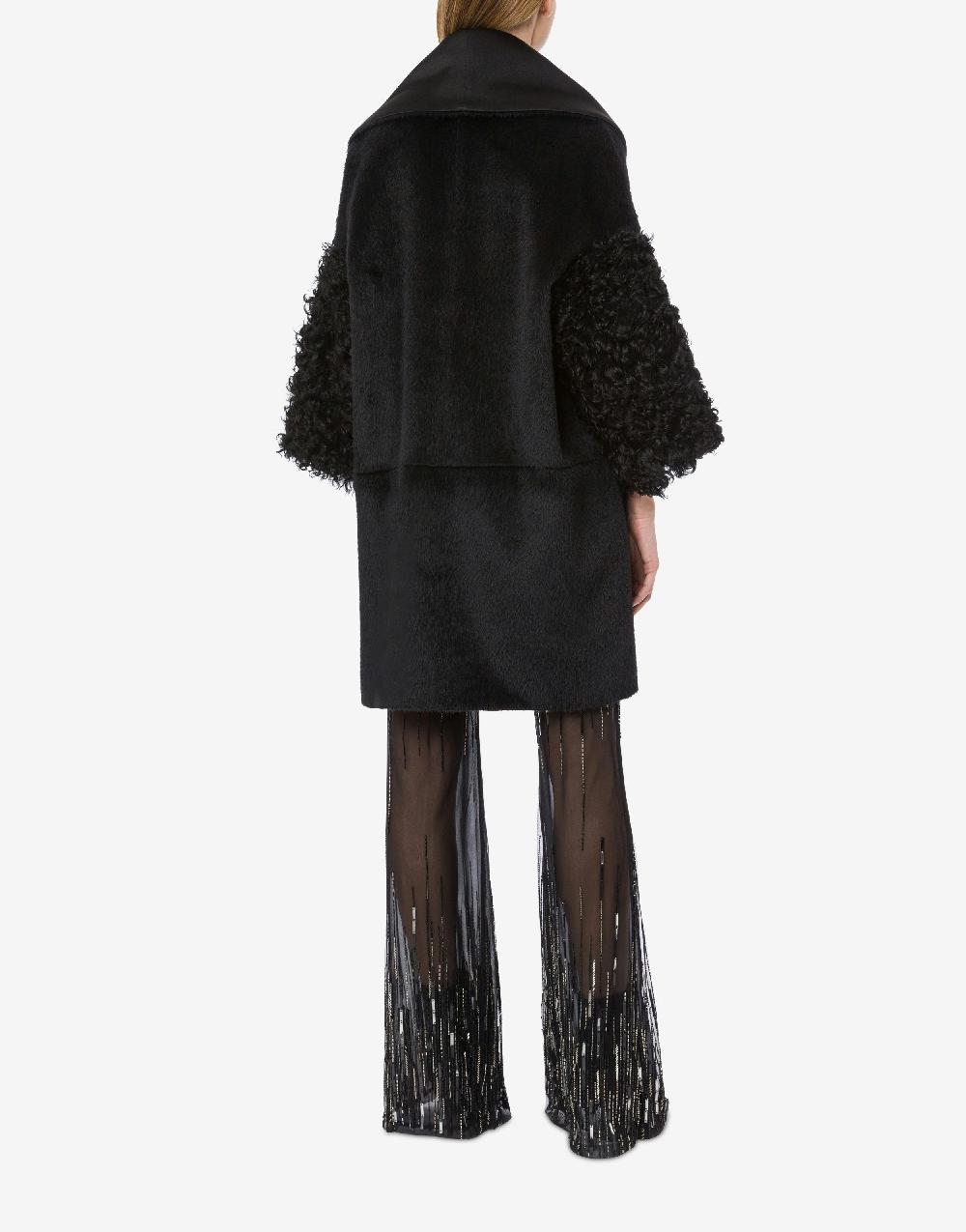 Alberta Ferretti Mantella In Alpaca Con Manicotti In Montone