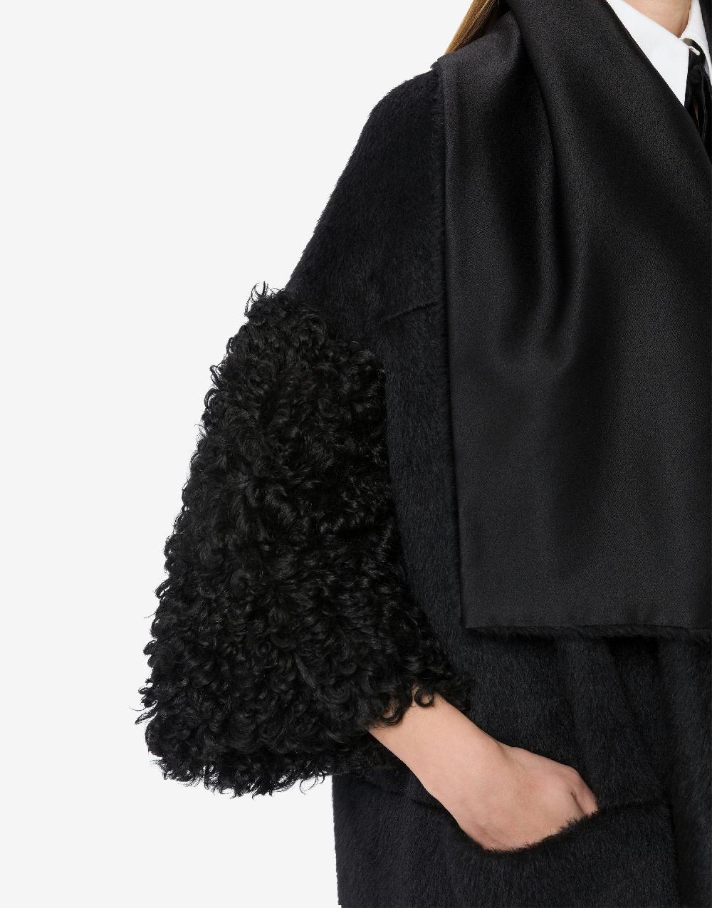 Alberta Ferretti Mantella In Alpaca Con Manicotti In Montone