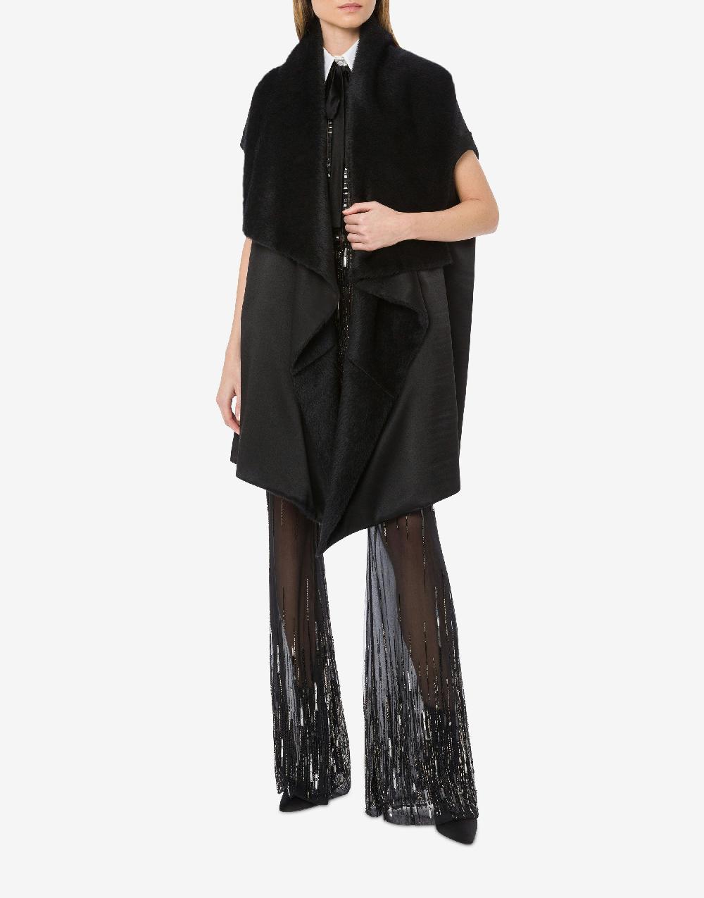 Alberta Ferretti Mantella In Alpaca Con Manicotti In Montone