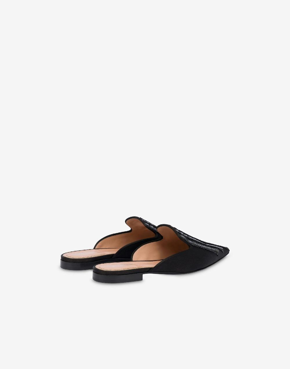 Alberta Ferretti Mia Mule In Raso Con Ricamo Effetto Gessato