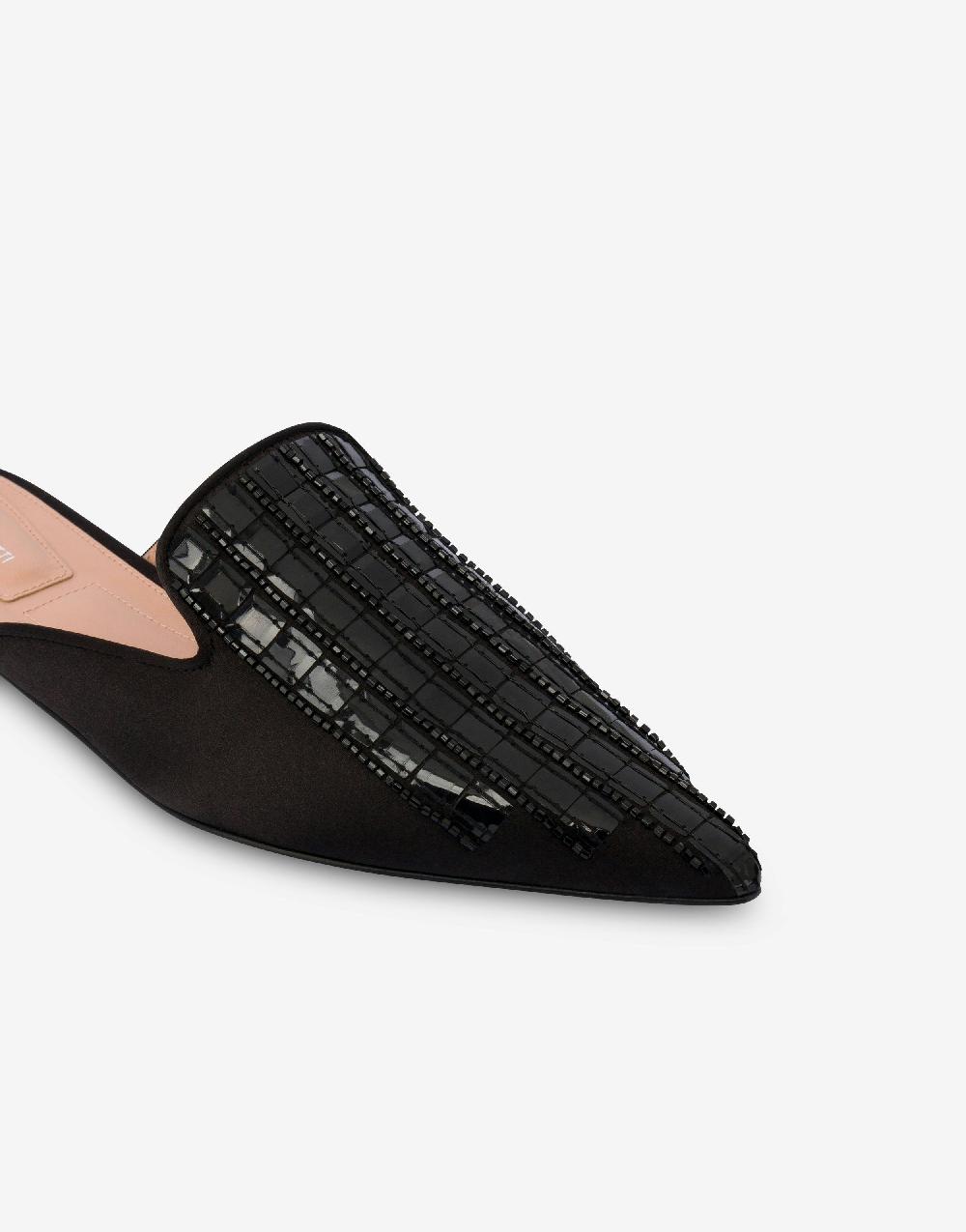 Alberta Ferretti Mia Mule In Raso Con Ricamo Effetto Gessato