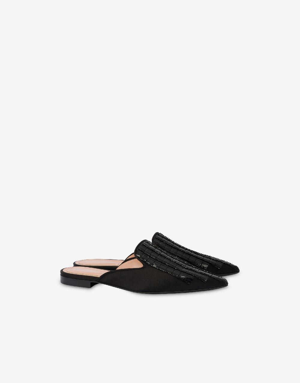 Alberta Ferretti Mia Mule in raso con ricamo effetto gessato