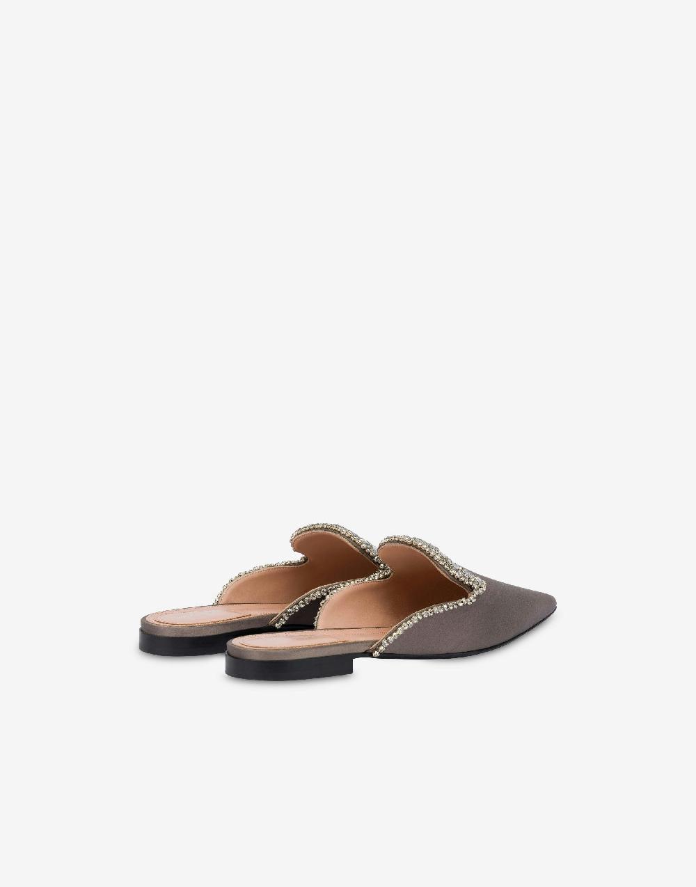 Alberta Ferretti Mia Mule In Raso Con Ricamo Effetto Gioiello