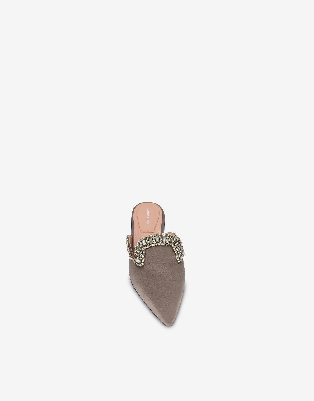Alberta Ferretti Mia Mule In Raso Con Ricamo Effetto Gioiello