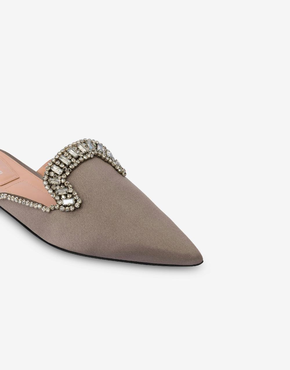 Alberta Ferretti Mia Mule In Raso Con Ricamo Effetto Gioiello