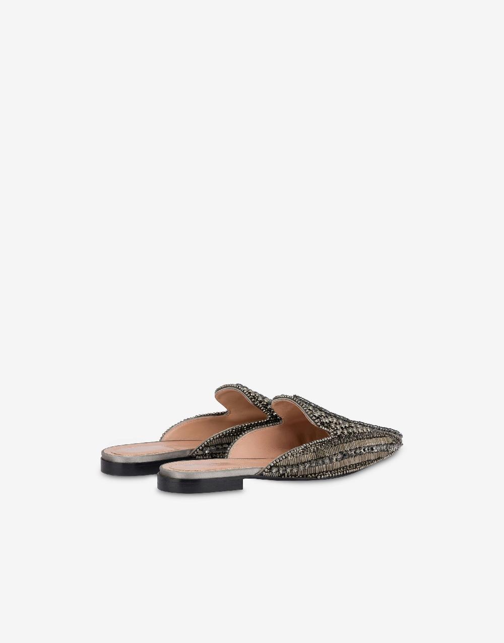 Alberta Ferretti Mia Mule In Raso Con Ricamo Perline E Strass