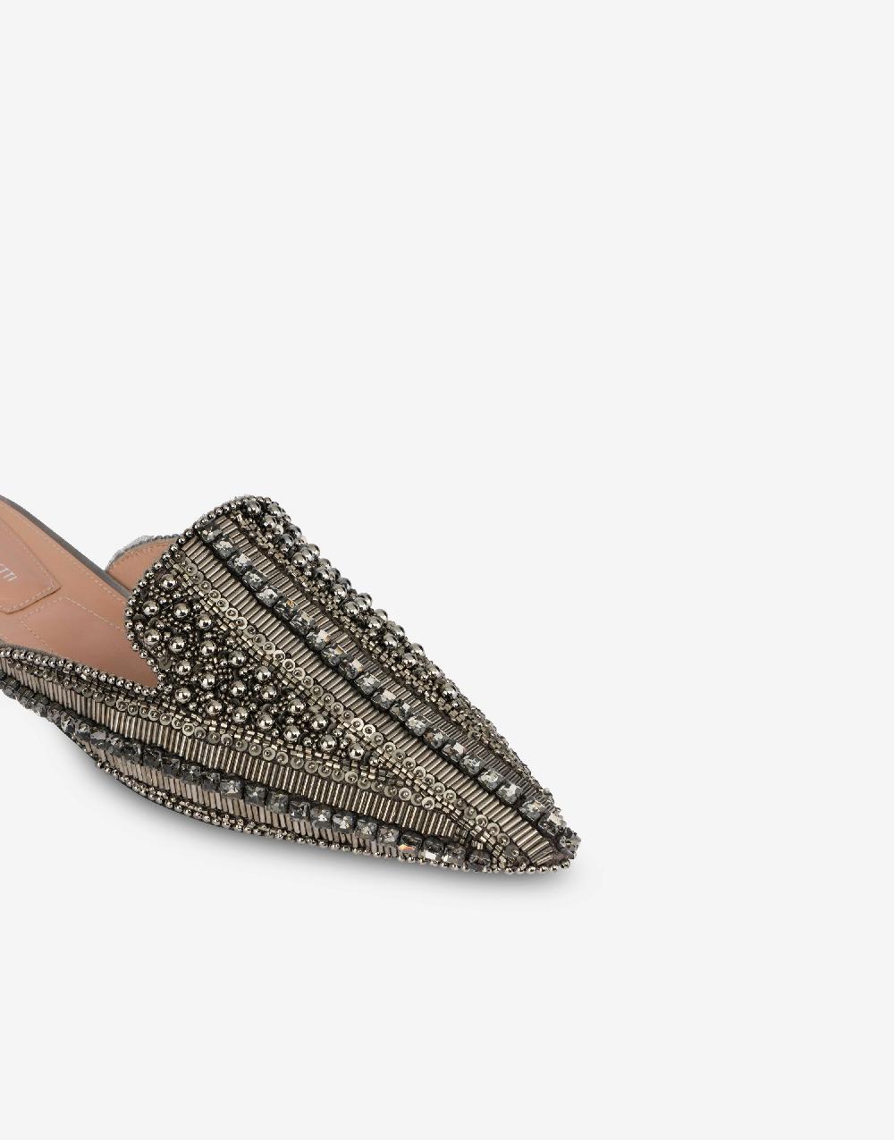 Alberta Ferretti Mia Mule In Raso Con Ricamo Perline E Strass