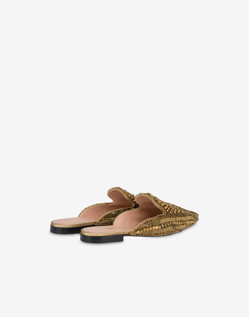 Alberta Ferretti Mia Mule In Raso Con Ricamo Perline E Strass