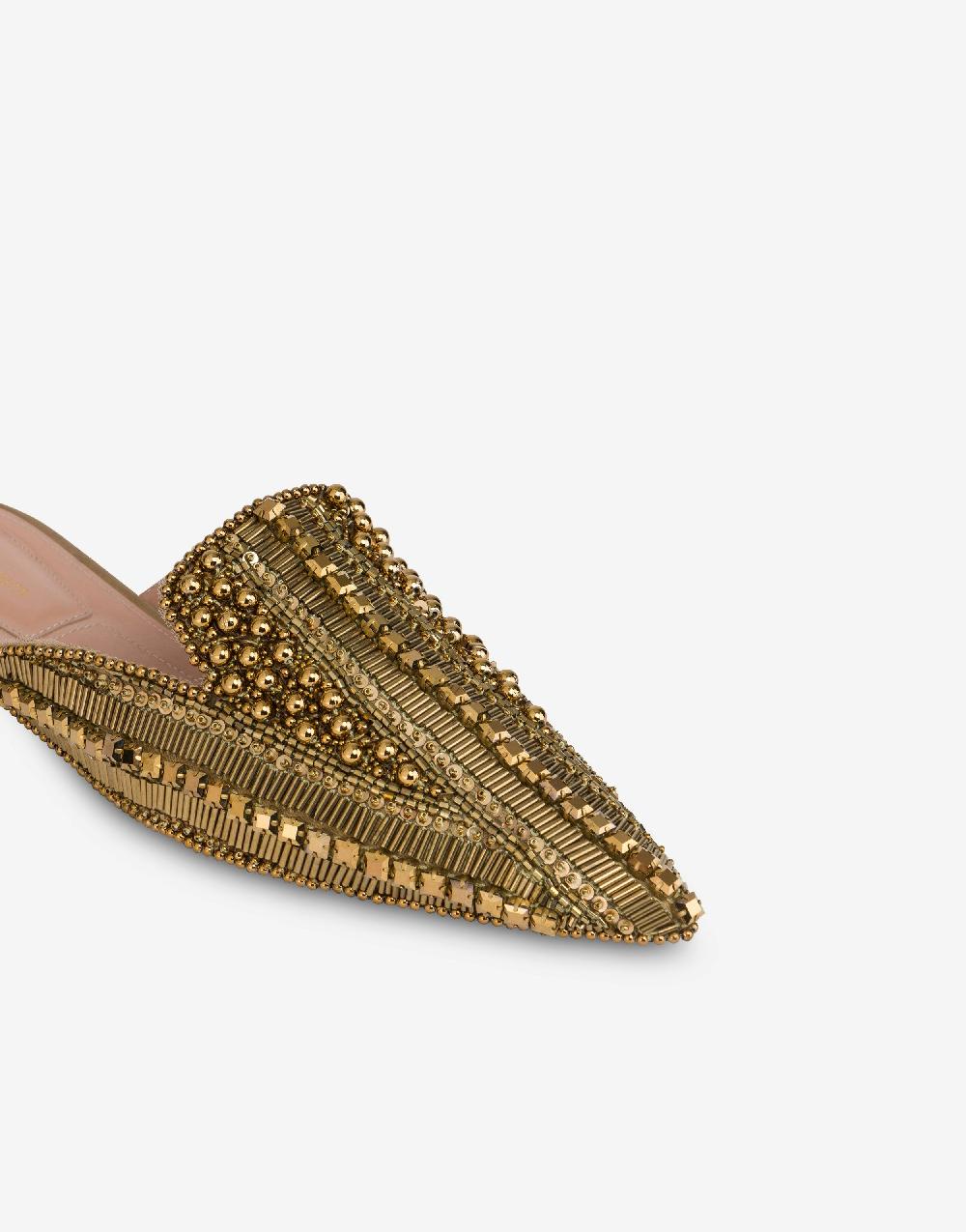 Alberta Ferretti Mia Mule In Raso Con Ricamo Perline E Strass