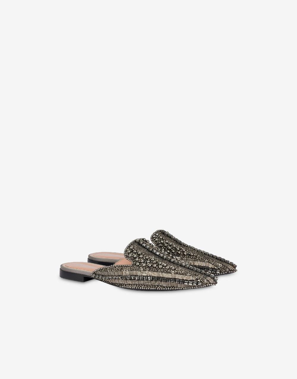 Alberta Ferretti Mia Mule in raso con ricamo perline e strass