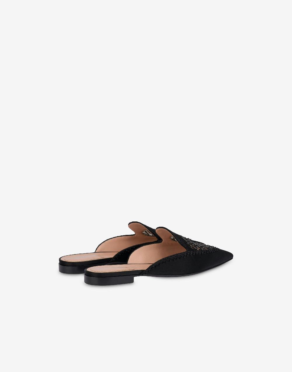 Alberta Ferretti Mia Mule In Raso Con Ricamo Strass